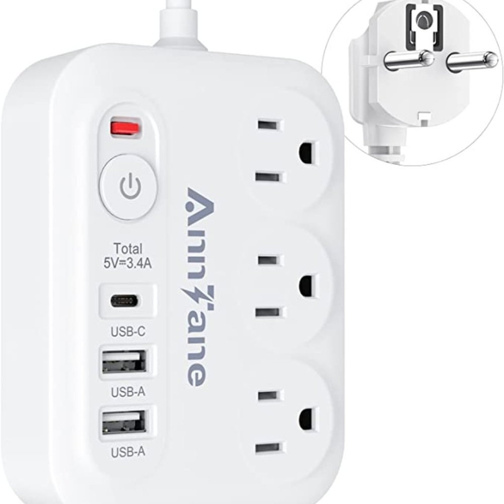 European Travel Plug Adapter with USB C, Ports for Spain France Germany Greece